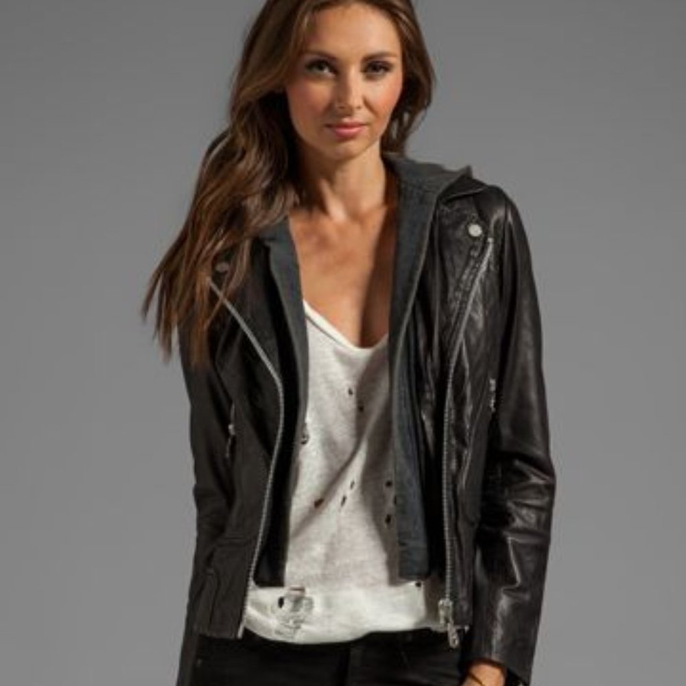 Doma Fitted Leather Jacket with Hood